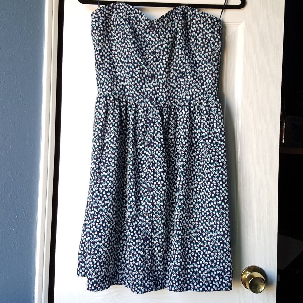 Gap Navy Blue Strapless Floral Dress
